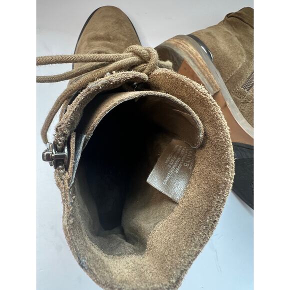 Vince Camuto Brown Suede Leather Combat Moto Tokode Zip Up Ankle Boots Sz 8 - Picture 10 of 11